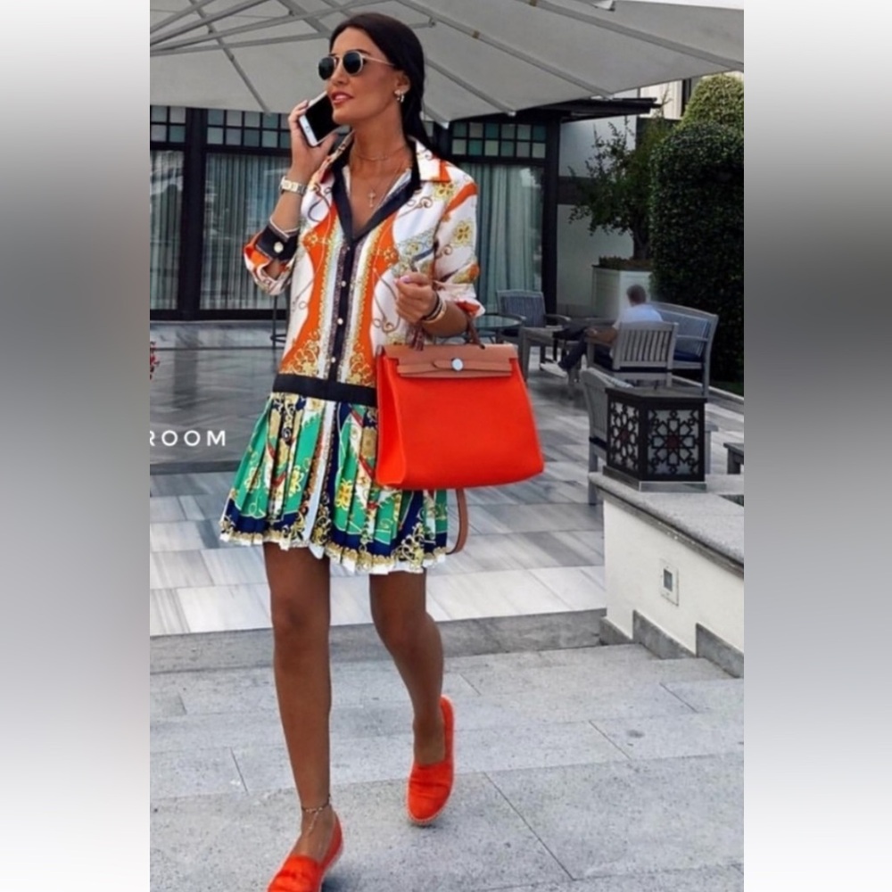 Zara Colorful Mini Dress with Orange Highlights